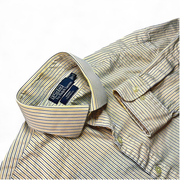 Polo Ralph Lauren Men’s 36/37 Yellow Striped Dress Shirt Button Up Classic Fit - Picture 1 of 8